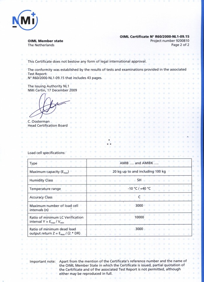 OIML認(rèn)證AMIB和AMIBK第二張